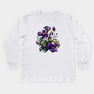 Purple Flowers Kids Long Sleeve T-Shirt